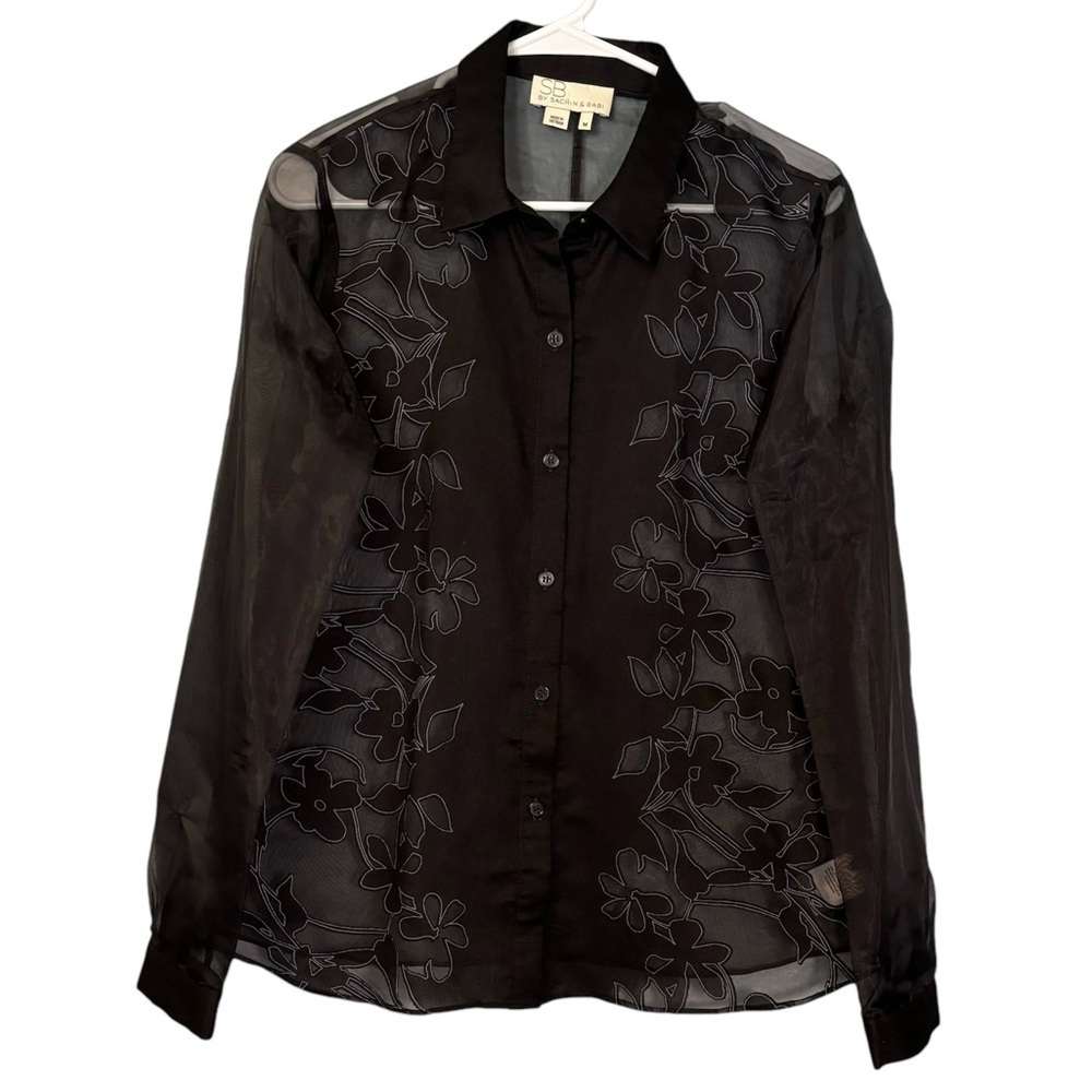 Sachin + Babi Black Sheer Floral Button Down Shirt